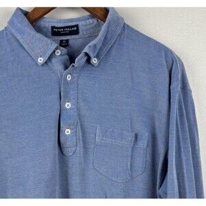 Peter Millar Collection Men’s XL Blue Shirt Silk Cotton Polo Long Sleeve Pocket